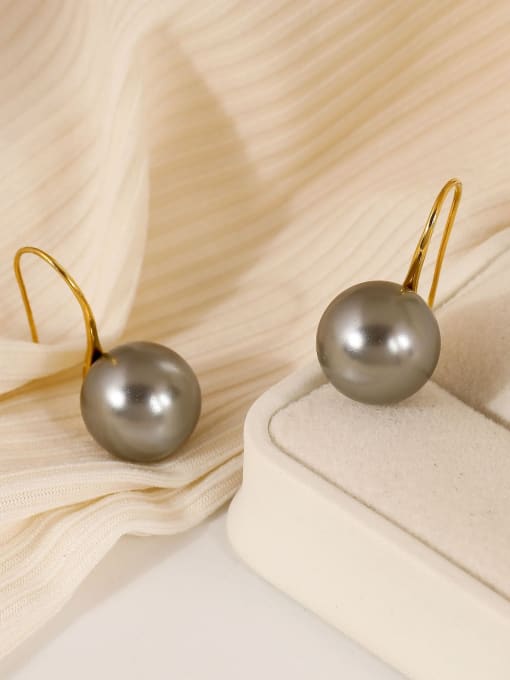 16K gold 14mm [gray pearl] Brass Imitation Pearl Geometric Dainty Stud Earring